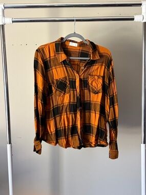 Maurices Orange and Black Plaid Shirt